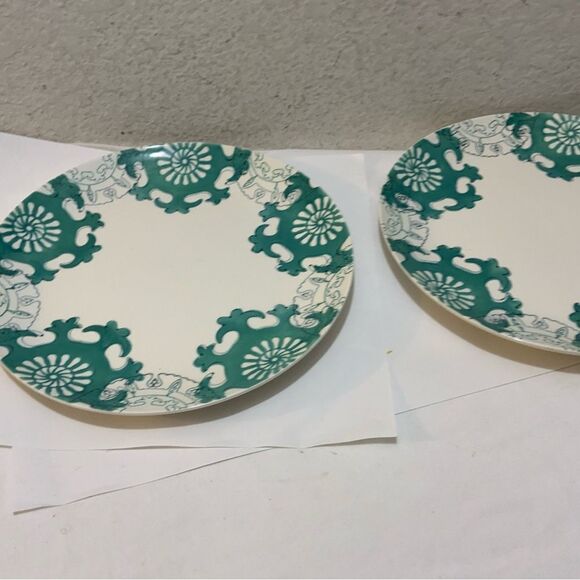 2 Threshold Keira Stoneware Green Patterned Stoneware Dinner Plates 10.5" G18 - Picture 3 of 6